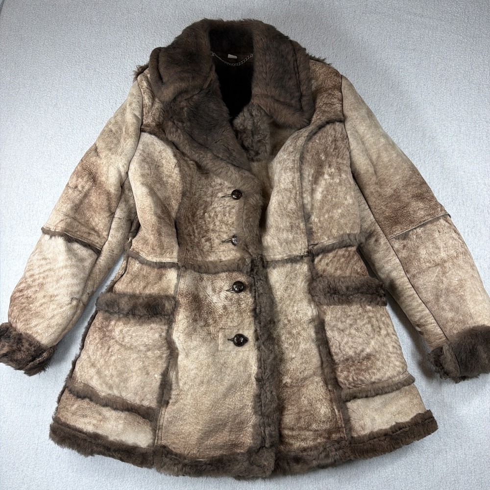 Vtg 70s SEARS The Leather Shop Shearling Ranch Coat Jacket Women's 14 Penny Lane